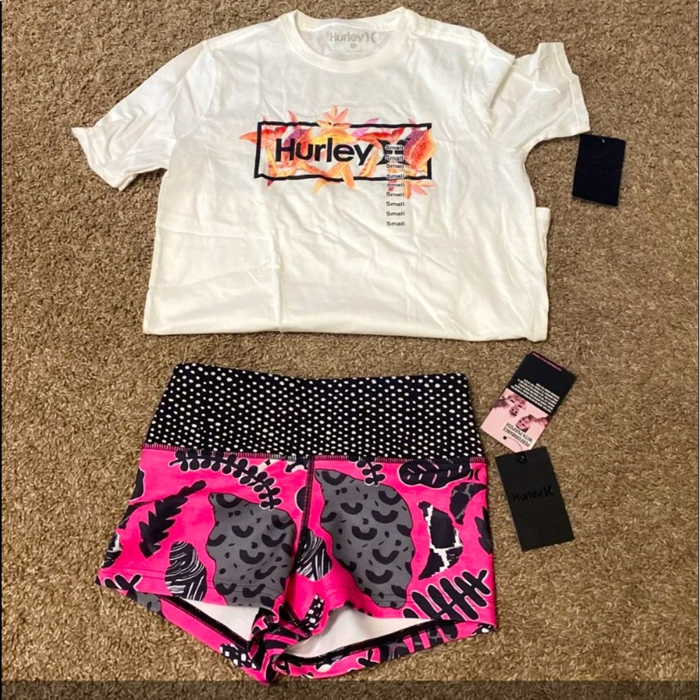 Hurley nola x bca surf swim shorts & brotanical shirt tee top NEW